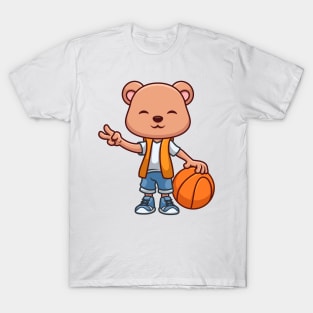 Basketball Bear Cute Cartoon T-Shirt